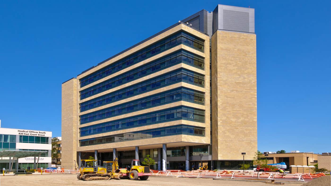 ThedaCare Regional Medical Center - Appleton Tower - Exterior View of Building with Construction Equipment on Site