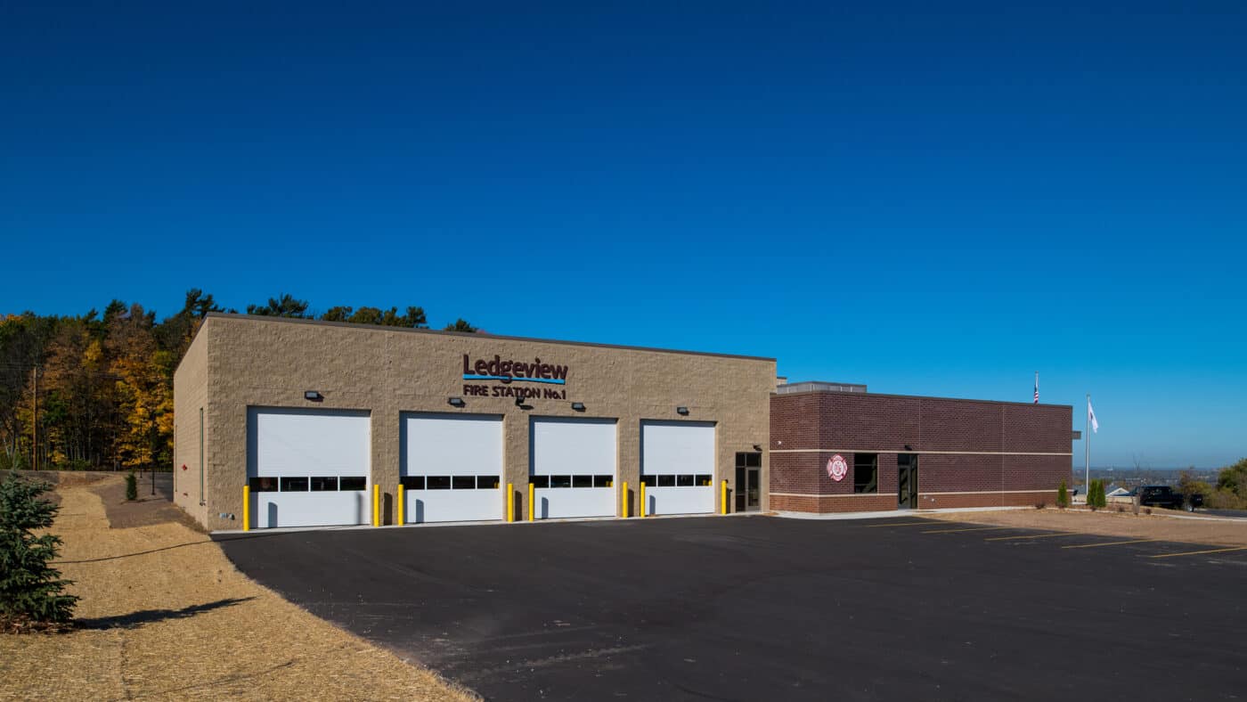 Town of Ledgeview Municipal Building - Exterior View of Building with 4 Doors to Truck Bays