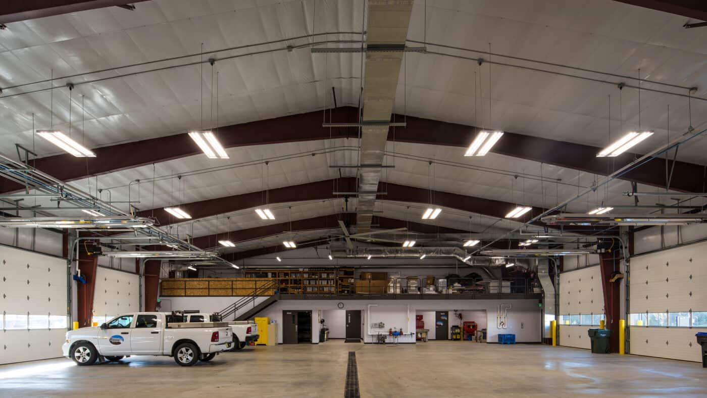 Town of Ledgeview Municipal Building - Interior View of Firetruck Bays with Overhead Doors Closed