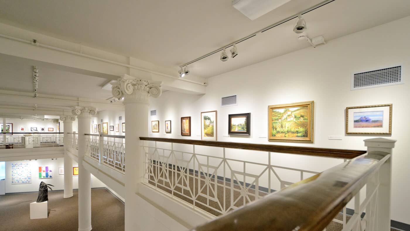 Trout Museum of Art - Building Interior - View of Art Exhibit from Mezzanine with Lower Level View