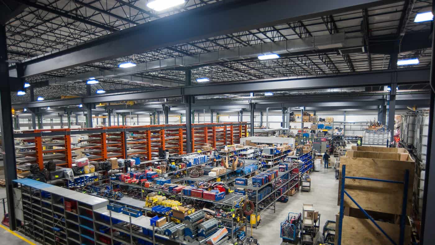 Tweet/Garot Production Facility Interior View with Exposed Steel Beam Structure