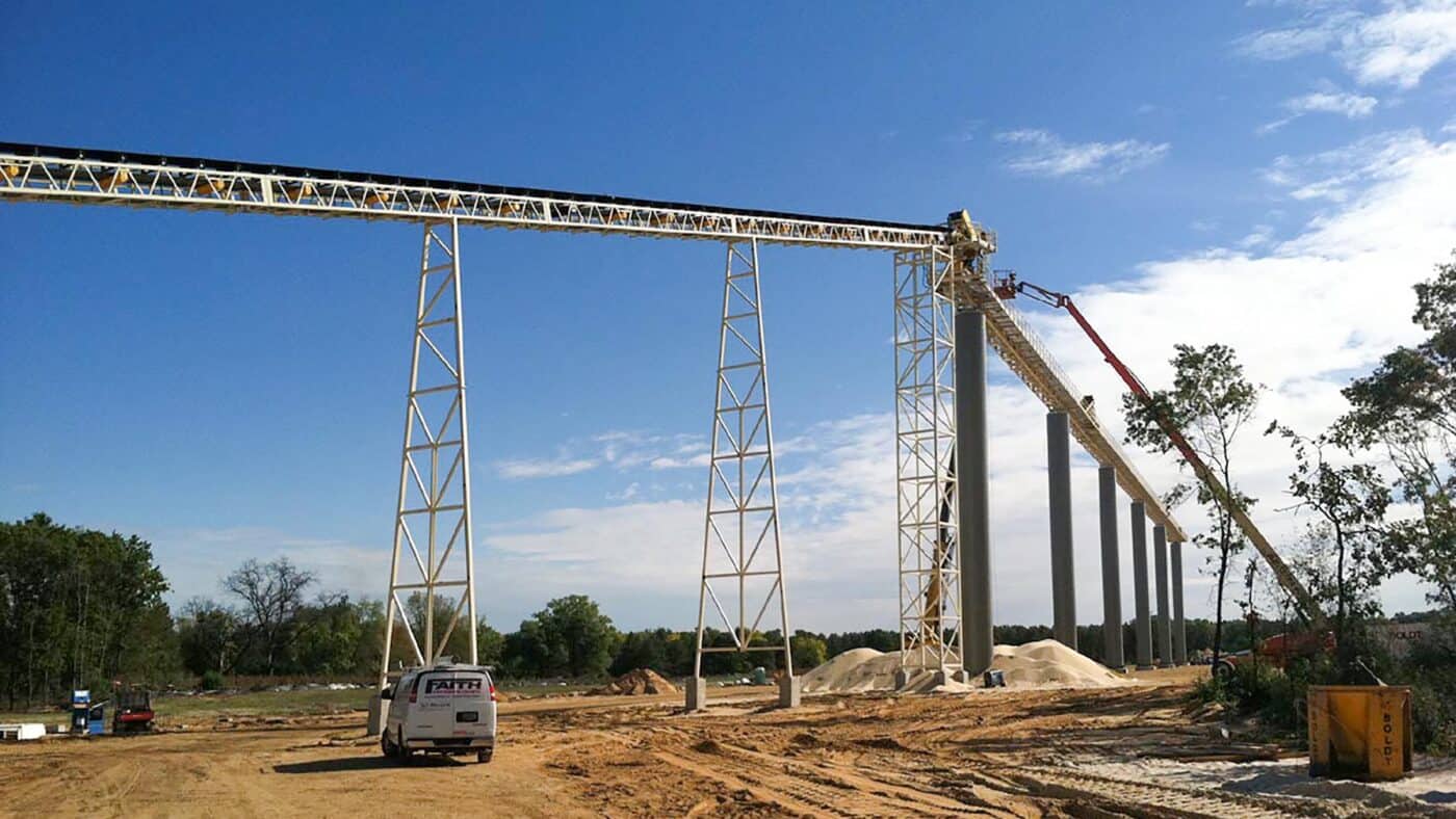 U.S. Silica Frac Sand Mine Exterior View of Conveyor System and Crane during Construction