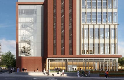 University of California - San Francisco Research and Academic Building - Exterior View of Building from Side, Including People on Sidewalk