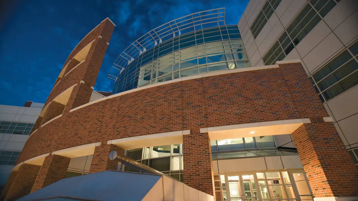 University of Oklahoma - National Weather Center - Research and Training Facility - Building Exterior View of Building at Dusk