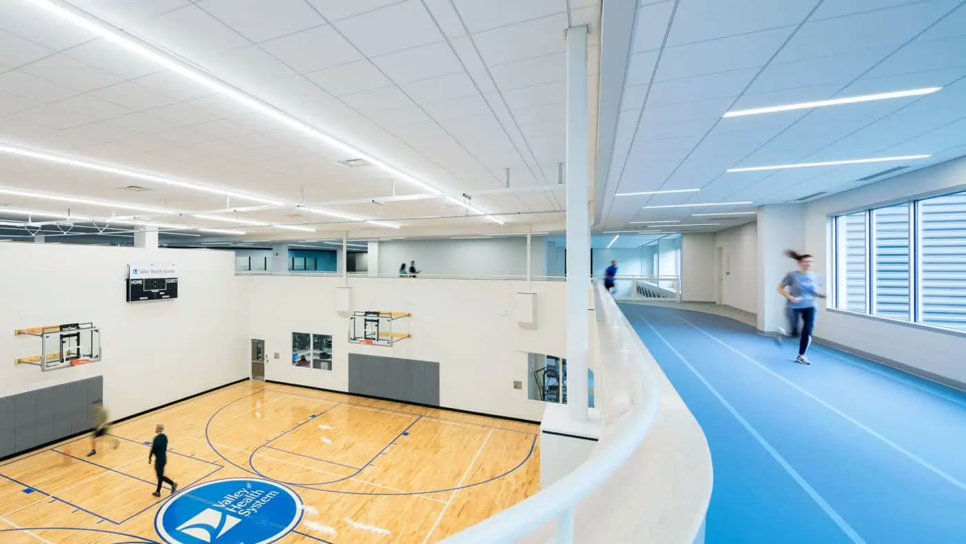 Valley Health System - Valley Center for Health and Wellness Center with Mezzanine Track above Basketball Courts