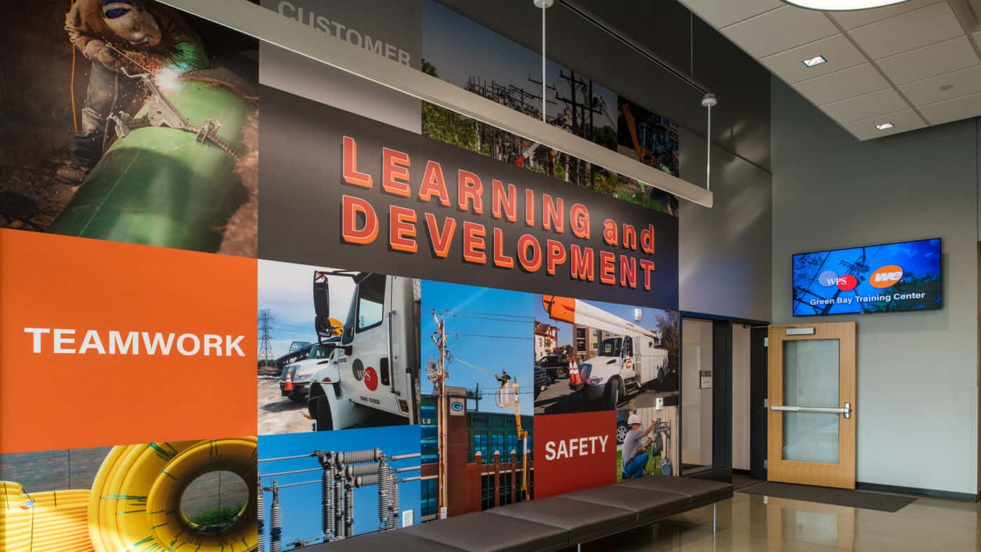 WEC Energy Group - Training Center - View of Building Interior - Learning and Development Mural in Entrance