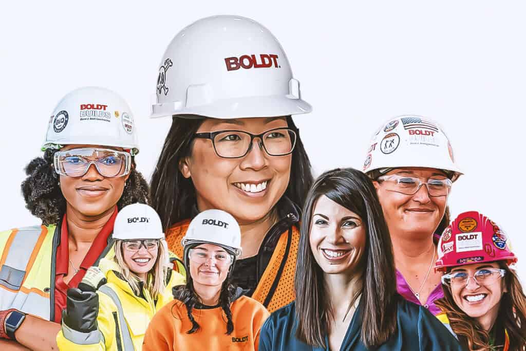 Collage of 7 different women in construction