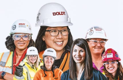 Collage of 7 different women in construction