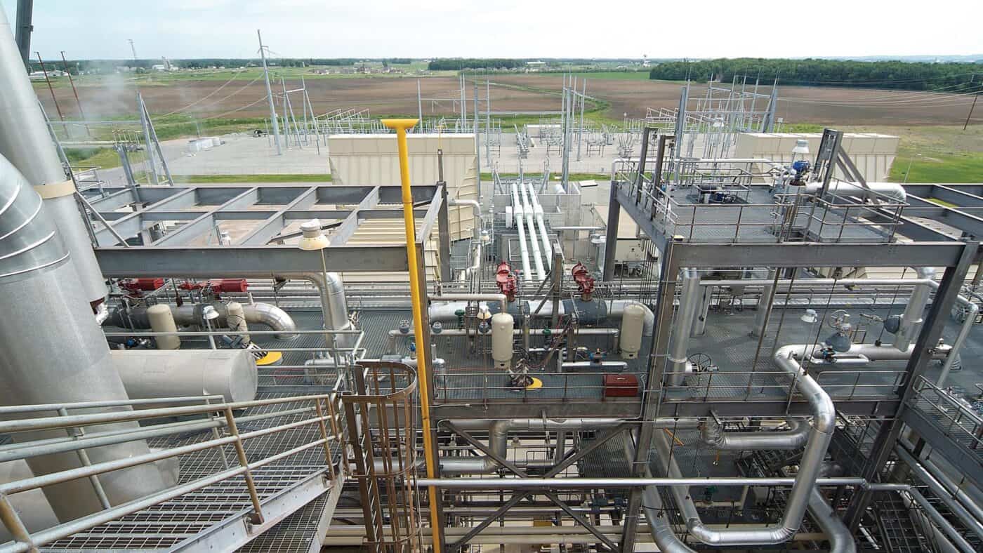 Wisconsin Public Service - Fox Energy Center Natural Gas-Fired Electrical Power Plant Exterior View of Mechanicals and Piping from Above