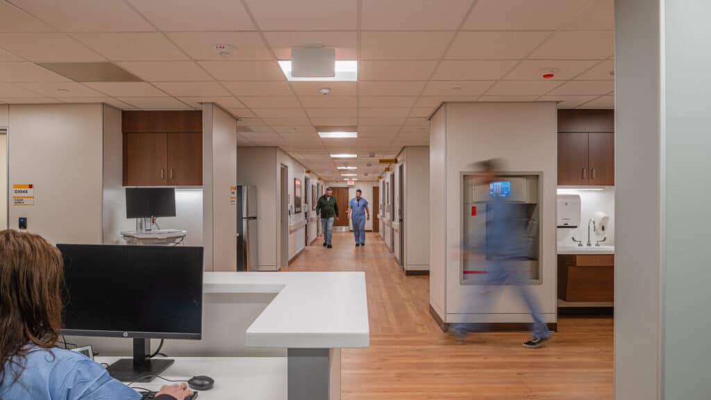 interior of St Johns hospital hallway and reception