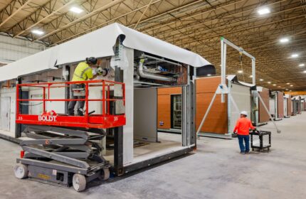 In progress shot of a prefabricated and modular construction project