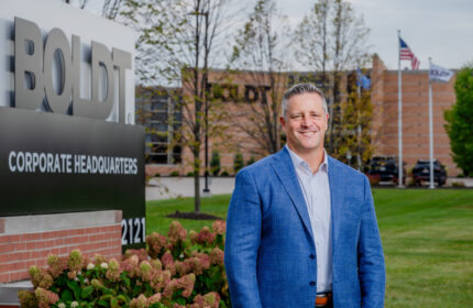 Greg Sabel, President - The Boldt Company, takes a photo outside of headquarters.